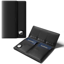 Family Passport Holder for 4 Leather Passport Wallet with Airtag Slot Multipl...