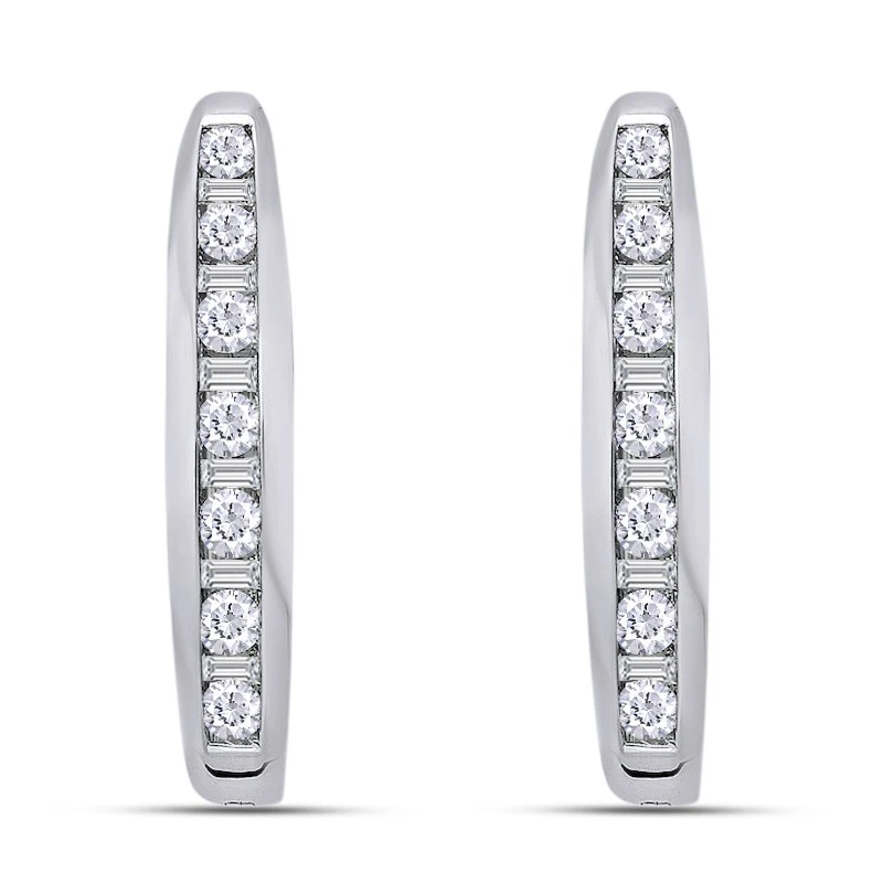 1.00 Carat Round & Baguette Lab Grown Diamond Hoop Earrings Sterling Silver - Image 2 of 2