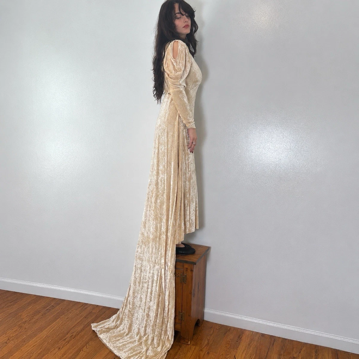 velvet ivory dress Vintage Dresses for Women for sale elegant long velvet dress