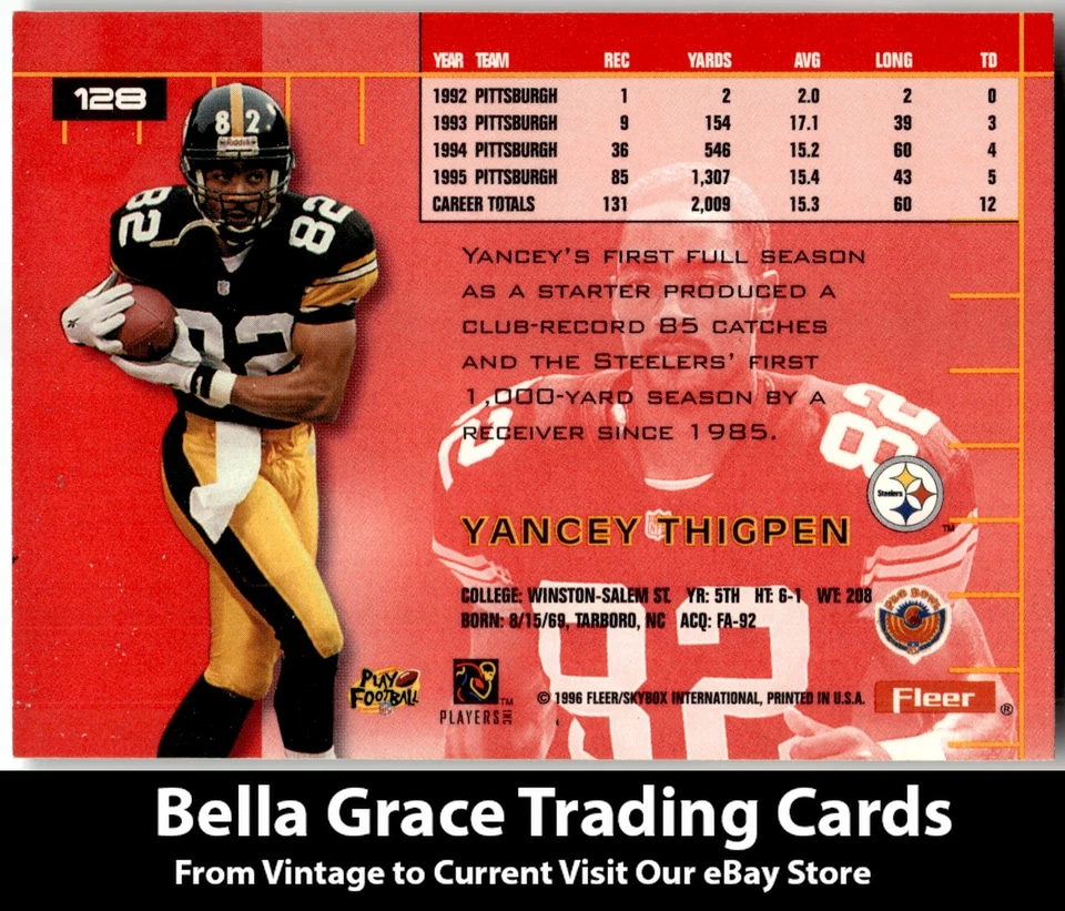 1996 Fleer Ultra Yancey Thigpen #128 Pittsburgh Steelers NFL Football - Image 2 of 2