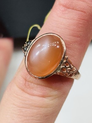 TJC Ring vergoldet Silber und orange Mondstein UK Größe M neu mit Etikett