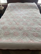 Vintage Pennsylvania Pink Octagon Quilt Hand Sewn Must See Full Floral Hand Made