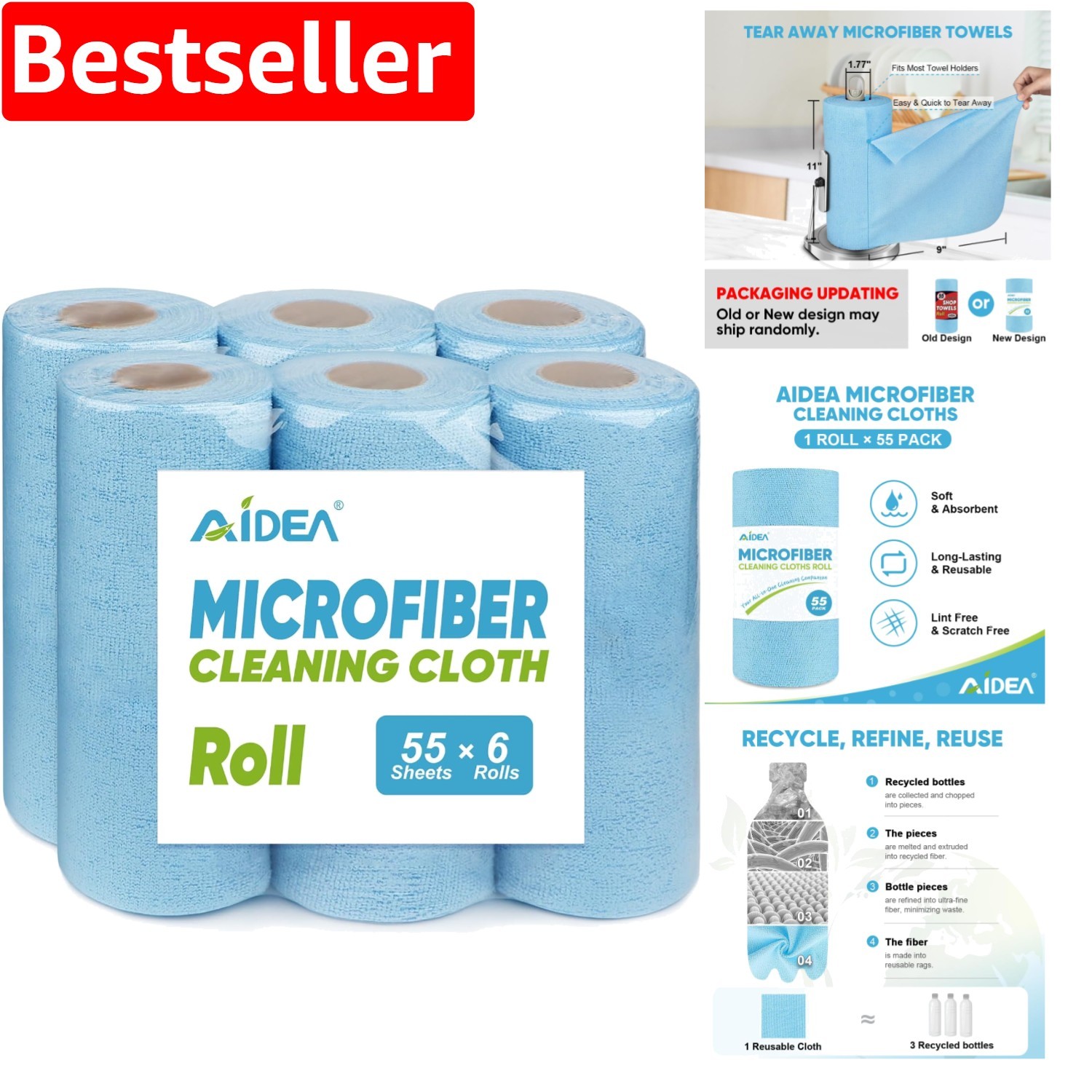 Blue Microfiber Shop Towels 11x9 for Auto & Home Cleaning
