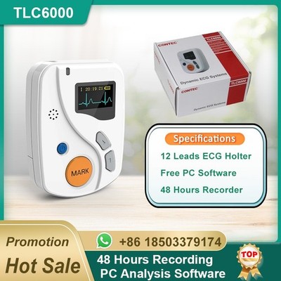 TLC6000 12 Channels ECG Holter 48H Recorder Dynamic EKG Monitor System
