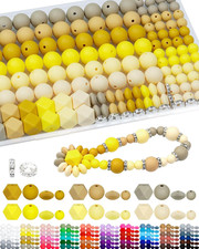 172PCS Silicone Beads for Keychain Making, 6 Yellow Shades 4 Assorted Shapes,