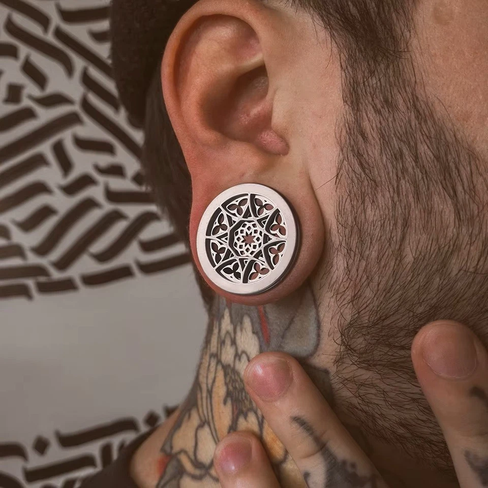 Orecchio Plug Tunnel Argento Motivo Ohrtunnel Ohrplug Flesh Tunnel Plug - Immagine 2 di 4