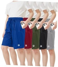 5 Pack Boys Athletic Shorts with Medium Black,light Gray,army Green,blue,red