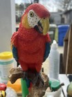 15-inch resin Scarlet Macaw parrot figurine on branch stump, hand-painted colors — photo 3