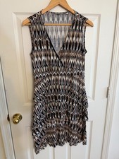 New York & Company Dress Womens Medium Brown Black Print Sleeveless Wrap Tiered