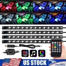 4PCS RGB LED Car Interior Atmosphere Neon Strip Lights USB Music Remote Control