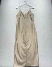 Fashion Nova Tan Faux Leather Maxi Dress Women’s Large Sleeveless Slit NWT
