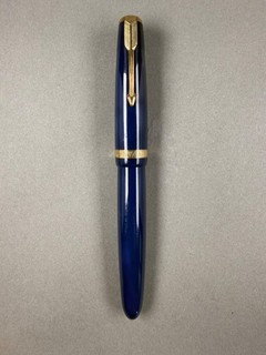 1953 Parker Blue Duofold Fountain Pen—England—14K F/M Nib Excellent Condition