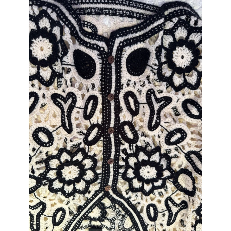 Chaqueta Cárdigan Corto Saachi Tejido Abierto Floral Encaje Crochet Talla Única Boho Foto 4 de 4