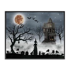 The Stupell Home D&233;cor Kolekcja Halloween Sylwetka czarownicy w pełni księżyca H