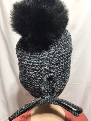 Kyi Kyi Canada Wool Blend Beanie knit hat w/ Pom Charcoal  display picture 1