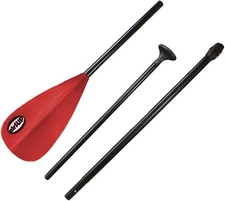 Tough 3 Piece Compact Paddle for Inflatable SUP Light 33oz Oval = NO TWIST Red