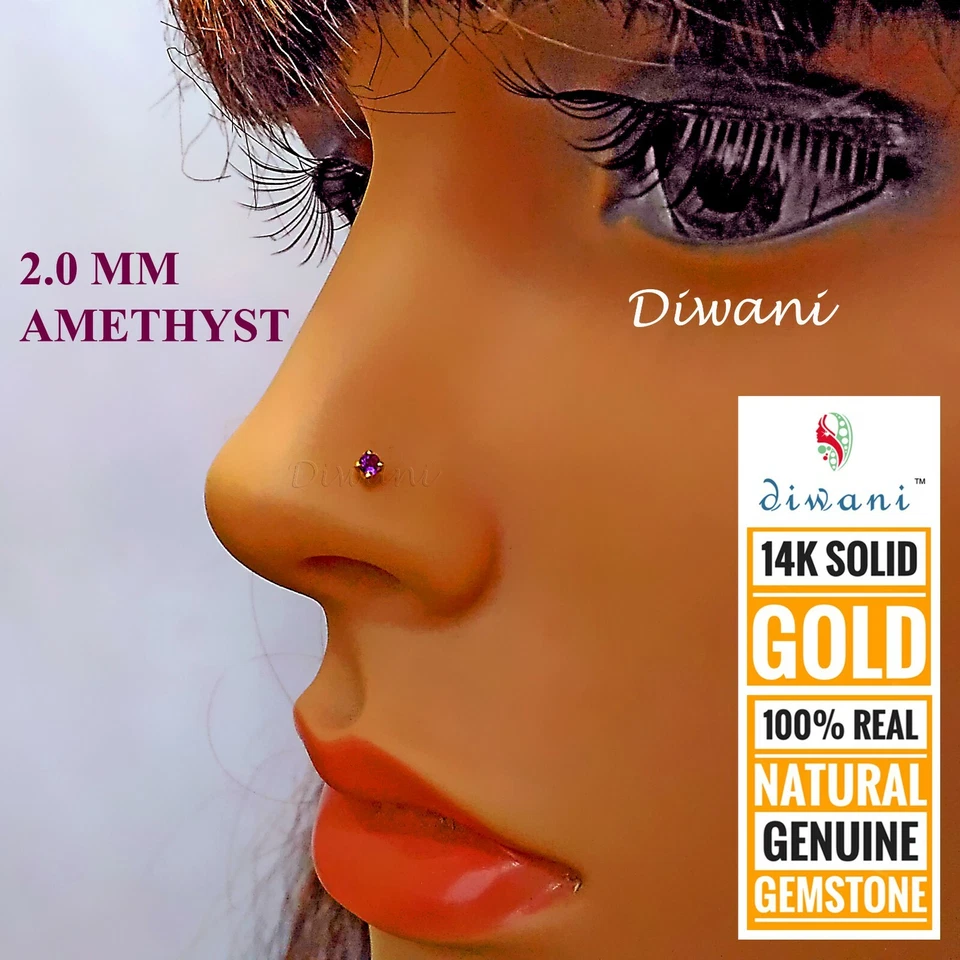 Diwani 2,0 mm Amatista Natural Boda Nariz Labret Pin Piercing Anillo Perno Foto 3 de 4