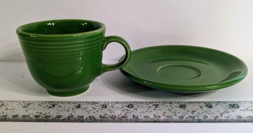 ☘️ Fiesta Kleeblatt grün Tasse & Untertasse Homer Laughlin Made in USA bleifrei - Bild 4 von 6