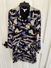 NINE WEST Dress Womens Medium Shift Lined Semi Sheer Accordion Pleat Flowy