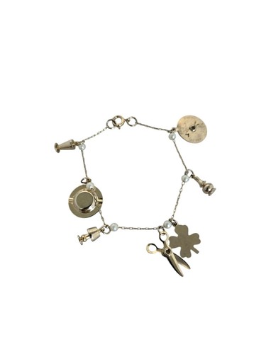 Vintage Gold Tone Charm Bracelet 7 " Scissors, Shamrock, Lie Detector Charms - Picture 2 of 9
