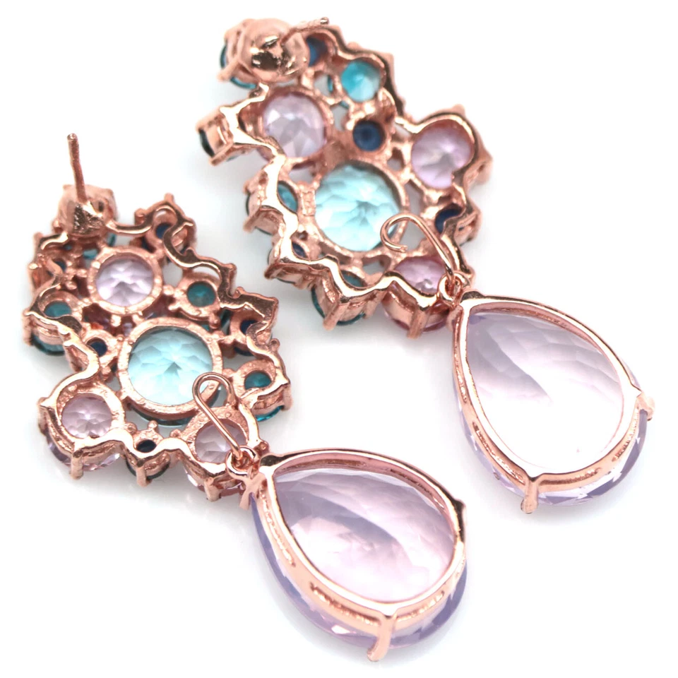 Plata de ley 925 15 x 20 mm. Pendientes de cuarzo lavanda, topacio y zafiro  Foto 3 de 4