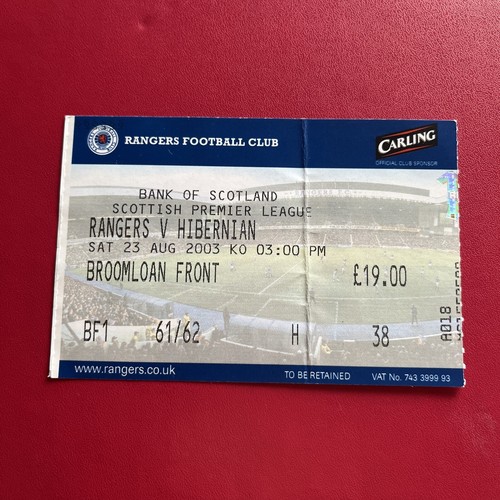 Rangers v Hibs Ticket 23/8/03 eBay