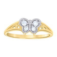 Solid Real 10kt Wite Or Yellow Gold Womens Girls CZ Butterfly Fashion Ring Band