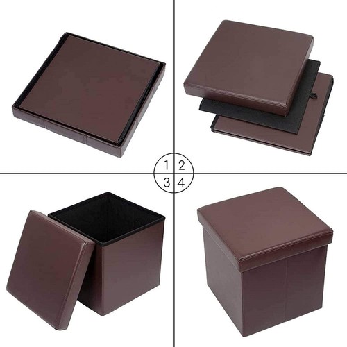 Folding Ottoman Storage Box Pouffe Seat Stool Foot Storage Unit Bench 8 Colour - Picture 8 of 54