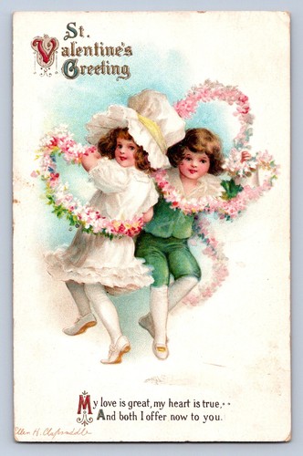 J93/ Valentine's Day Love Holiday Postcard c1910 Children Flowers 442 - 第 1/4 張圖片