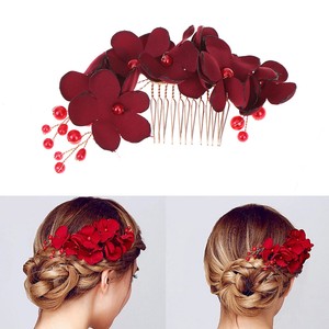 1pc Bridal Wedding Bridesmaid Red Flower Hair Comb Clip Hairpin