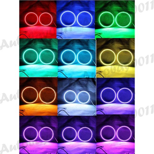 4x 70mm 5050 LED Headlight Angel Eyes RGB Halo Rings Light Car DRL Fog Lamp Kit - Picture 8 of 12