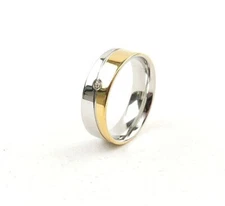Stainless Steel 2 Tone Gold And Silver .02 ct Cubic Zirconia Band Ring