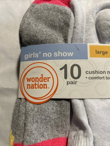 Wonder Nation Girls No Show Socks White, color Bright 10 Pack - Size L 4-10 -NWT - Picture 3 of 12