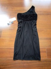 LAUNDRY by SHELLI SEGAL  New NWT 2  Black ONE SHOULDER Shirred Party Dress c5