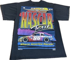 1996 NASCAR Tour Where America Races Vintage NASCAR T-Shirt Black Used