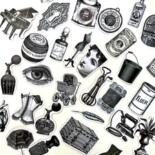 Victorian Object Stickers Vintage Style Etchings Junk Journal Collage