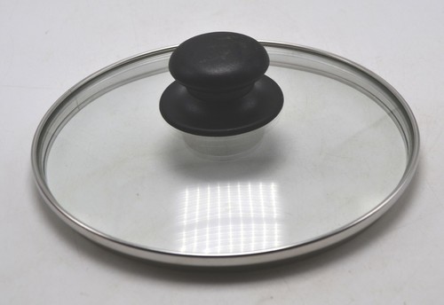 Glass Pot Pan Lid 7" Inner Lip 9-7/16" Diameter Stainless Rim Black Handle - Picture 3 of 5
