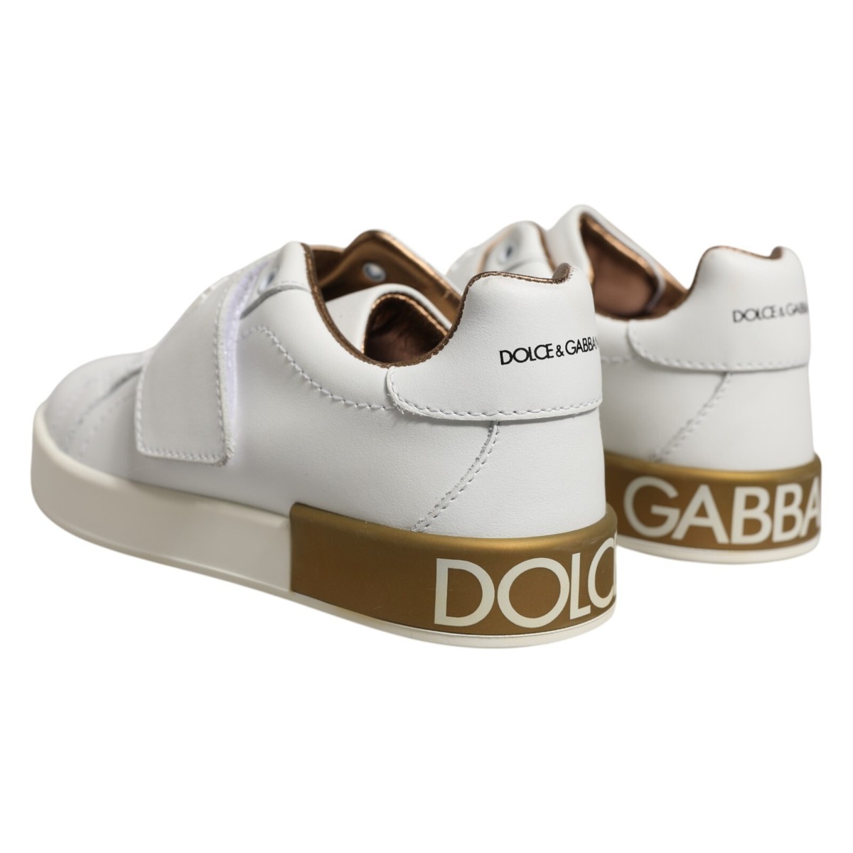 美品 DOLCE&GABBANA レザー ベルクロスニーカー ゴールド Y2K DOLCE & GABBANA Kids Shoes White Gold Strap Low Top Sneakers