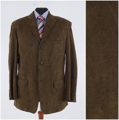 Mens Faux Suede Sport Coat 44R US Size DESCH Brown Wool Blazer Jacket