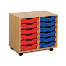 Monarch Mobile School Shallow Tray Storage Unit 12 Coloured Trays Beech MEQ2W-CO