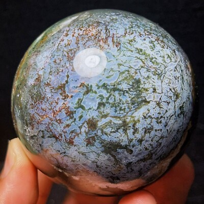 Rare 452G Natural Polished Moss Agate Sphere  Agate Crystal Ball Healing A139