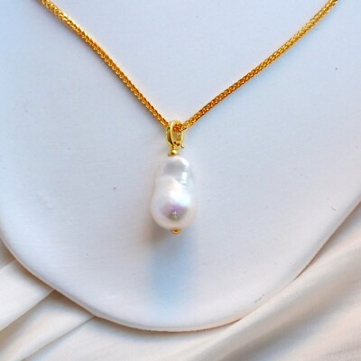 Freshwater Fireball Pearl Pendant with Necklcae, Detachable Real Pearl Necklace