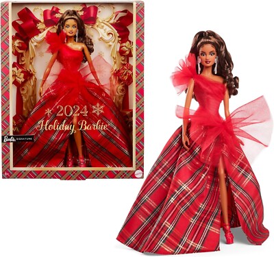 Barbie Signature 2024 Holiday Plaid Gown With Red Bow Doll