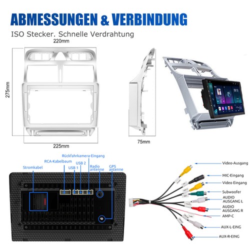 9" Autoradio für Peugeot 307 02-2013 Android 12 Carplay GPS Navi RDS +MIK Kamera - Bild 12 von 13