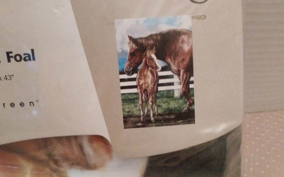 Большой двор флаг кобыла и жеребенок 29 «x 43» лошадь 2007 шелк отражения вечнозеленый - Изображение 2 из 4