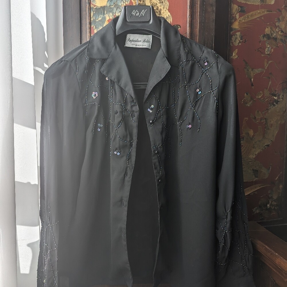 Denise Cape Proportion Petite button-up sheer emb… - image 5