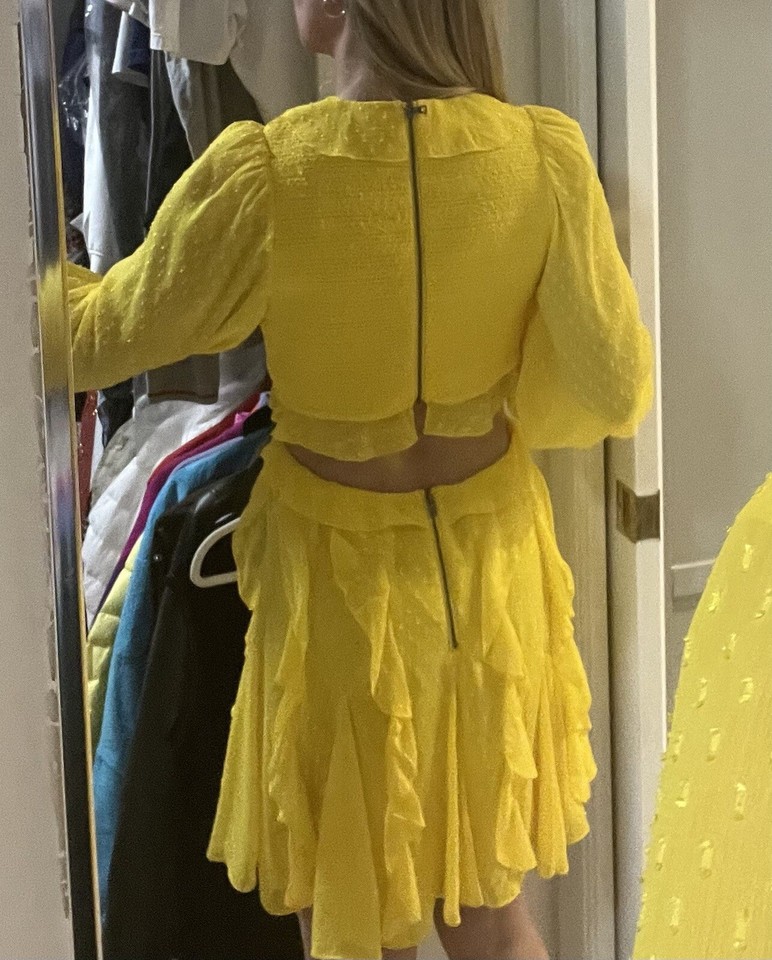 Alice And Olivia Mitzi Cutout Ruffle Dress Yellow, 4 eBay