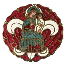 Bronze enamelled badge brooch Notre-Dame De La Treille Diocese of Lille