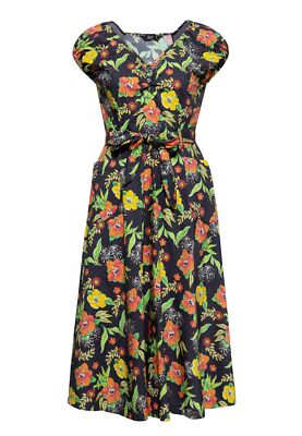 QUEEN KEROSIN Damen Swing Kleid | Print | Vintage | Rockabilly Hibiskus Black