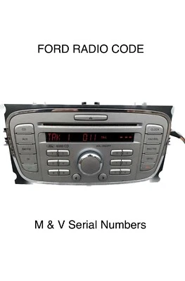 FORD (GENUINE OE) Ford Radio Code Serial M V Stereo Unlock Fiesta Focus Mondeo Galaxy CMax Transit